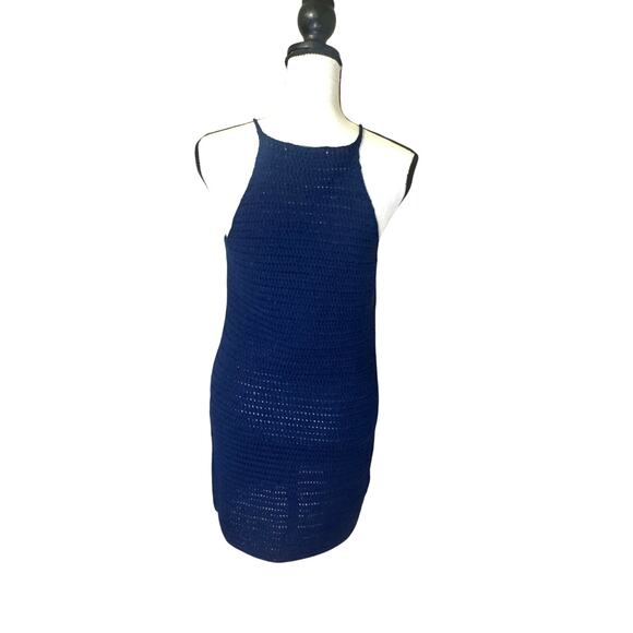 Banana Republic Royal Blue Crochet Open Knit Halter Mini Dress Small Sleeveless‎ - Picture 3 of 10